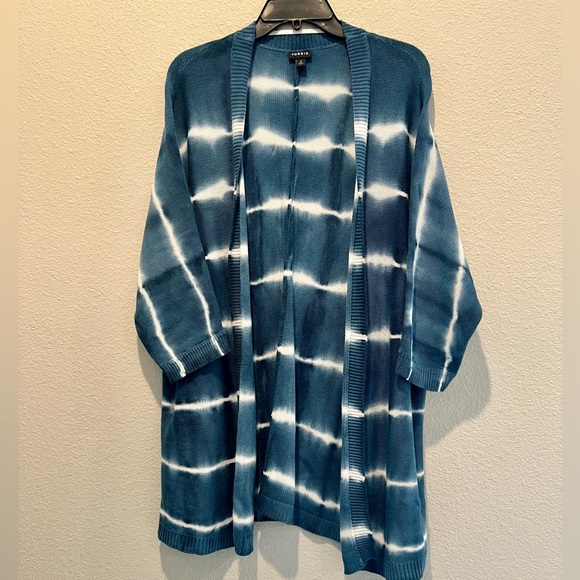 Torrid Blue White Cardigan Long Line Tie Dye Dip Dye Soft Cotton Blend Boho 2X - Picture 2 of 7